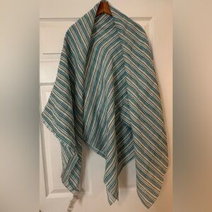 Marina Rinaldi Teal and White Striped Stole. 100% ramie. Brand new!